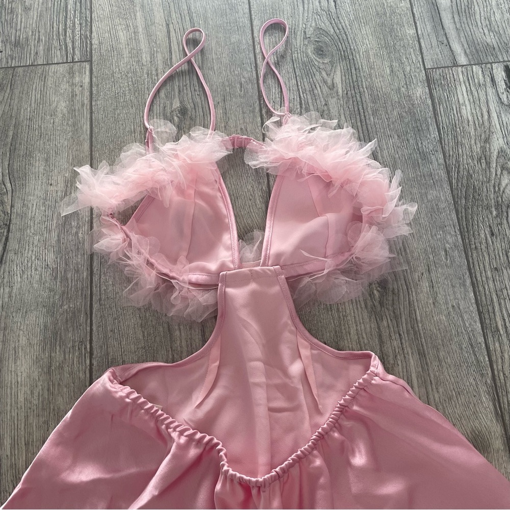 New! For Love and Lemons pink satin cutout slip dress nightie pink 15323 - Picture 9 of 14